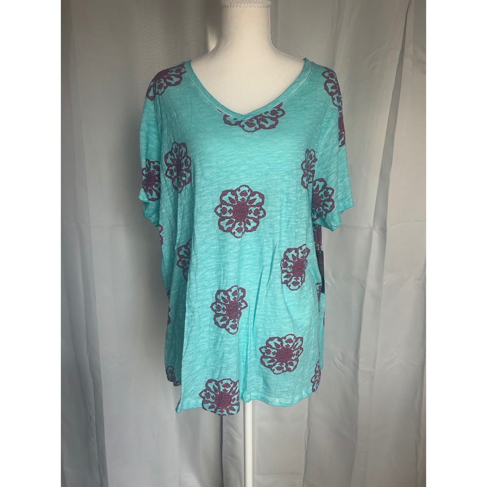 Sunsets & Sweet Tea Women 1X Turquoise Purple Floral,Cotton, Boho. A91